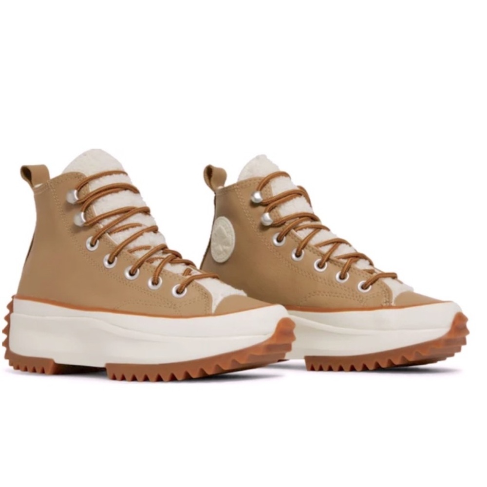 Converse Run Star Hike High Platform Sherpa Leather Nomad Khaki. Women’s 9.5